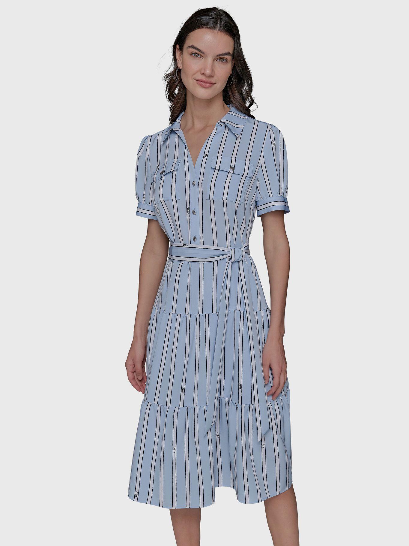 Vestido midi con estampado de rayas Azul Karl Lagerfeld-0