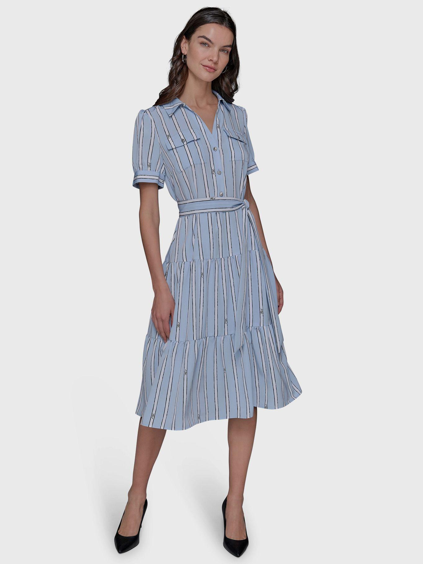Vestido midi con estampado de rayas Azul Karl Lagerfeld-1
