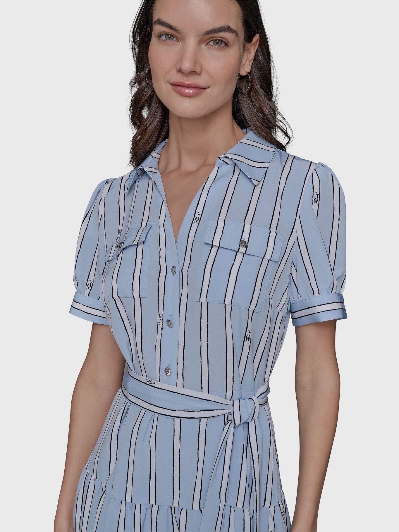 Vestido midi con estampado de rayas Azul Karl Lagerfeld-3