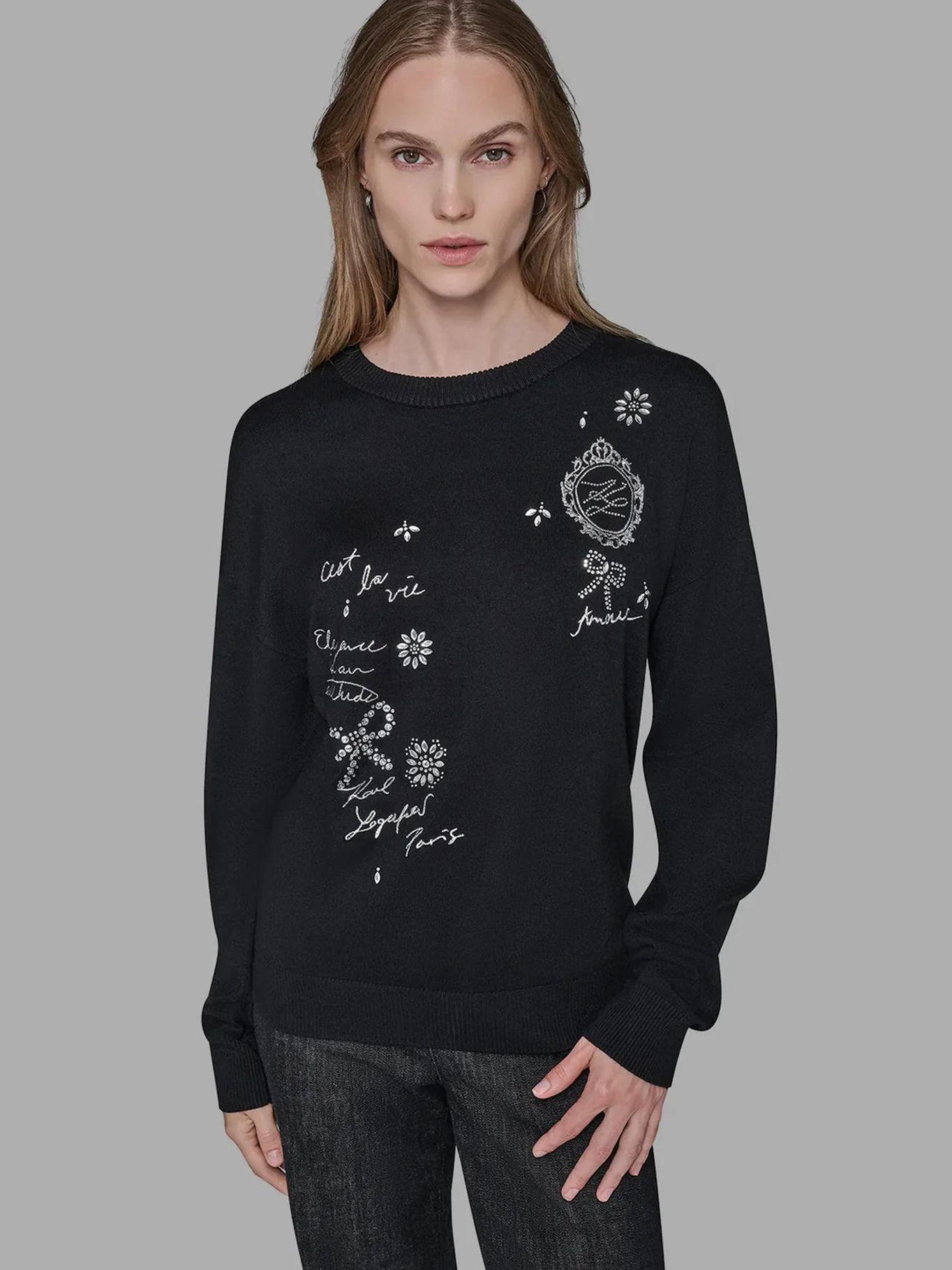 Sweater detalle gráfico distintivo en pedrería Negro-0