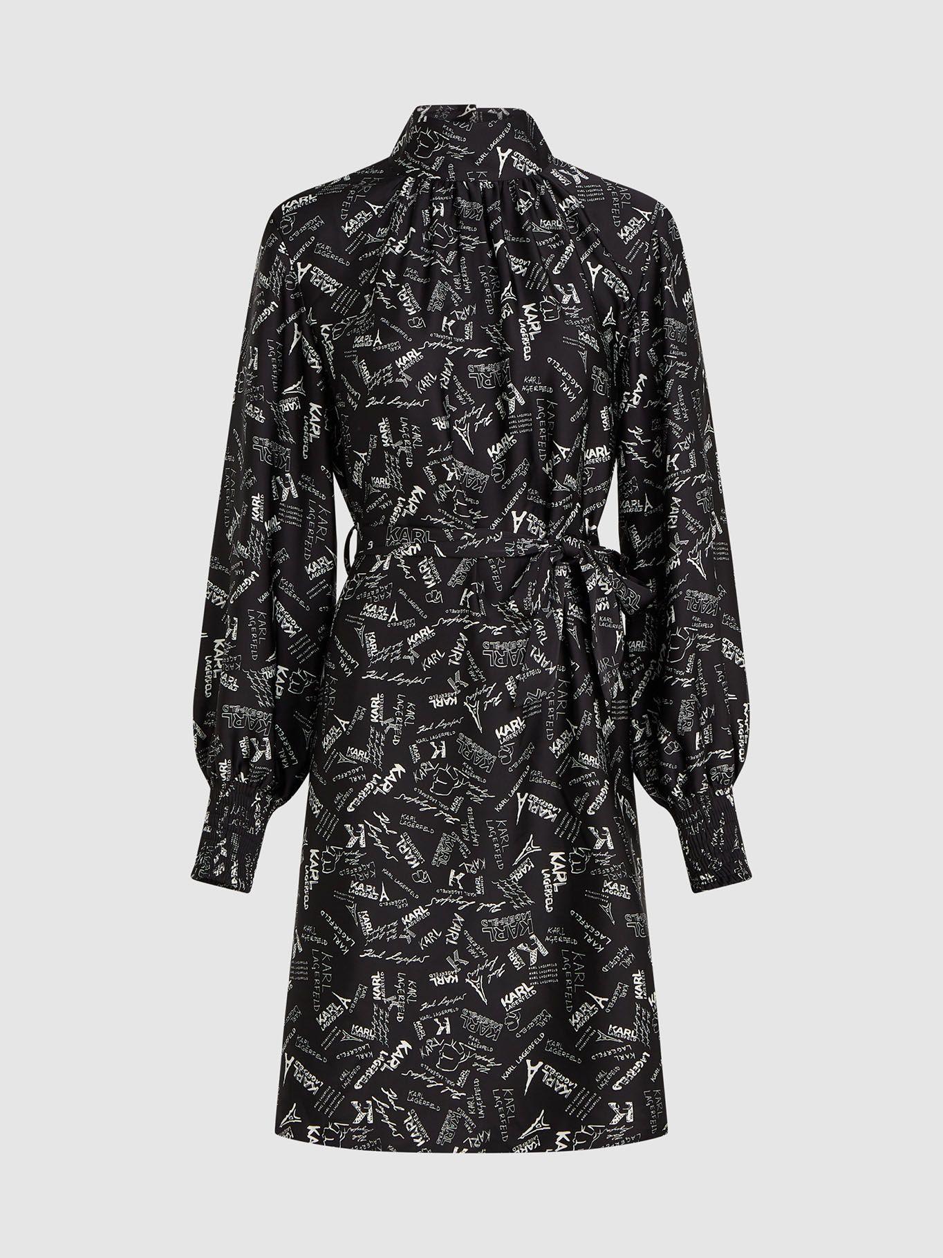 Vestido estampado integral París cinturón juego Negro-0