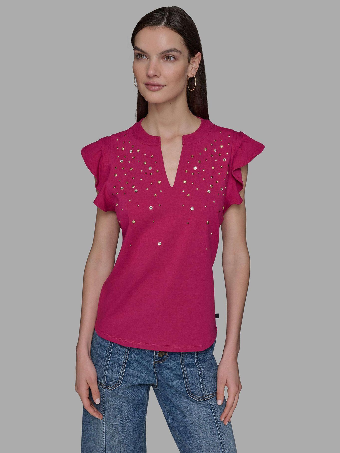 Top manga flutter y detalles fix Azul Karl Lagerfeld-0