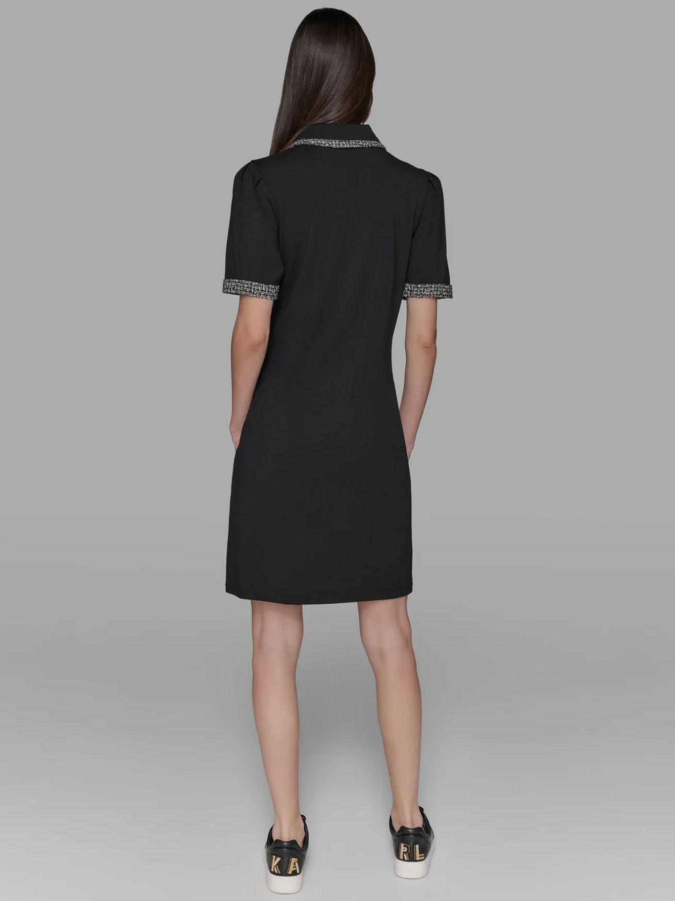 Vestido mangas abullonadas y cuello camisero Negro-2