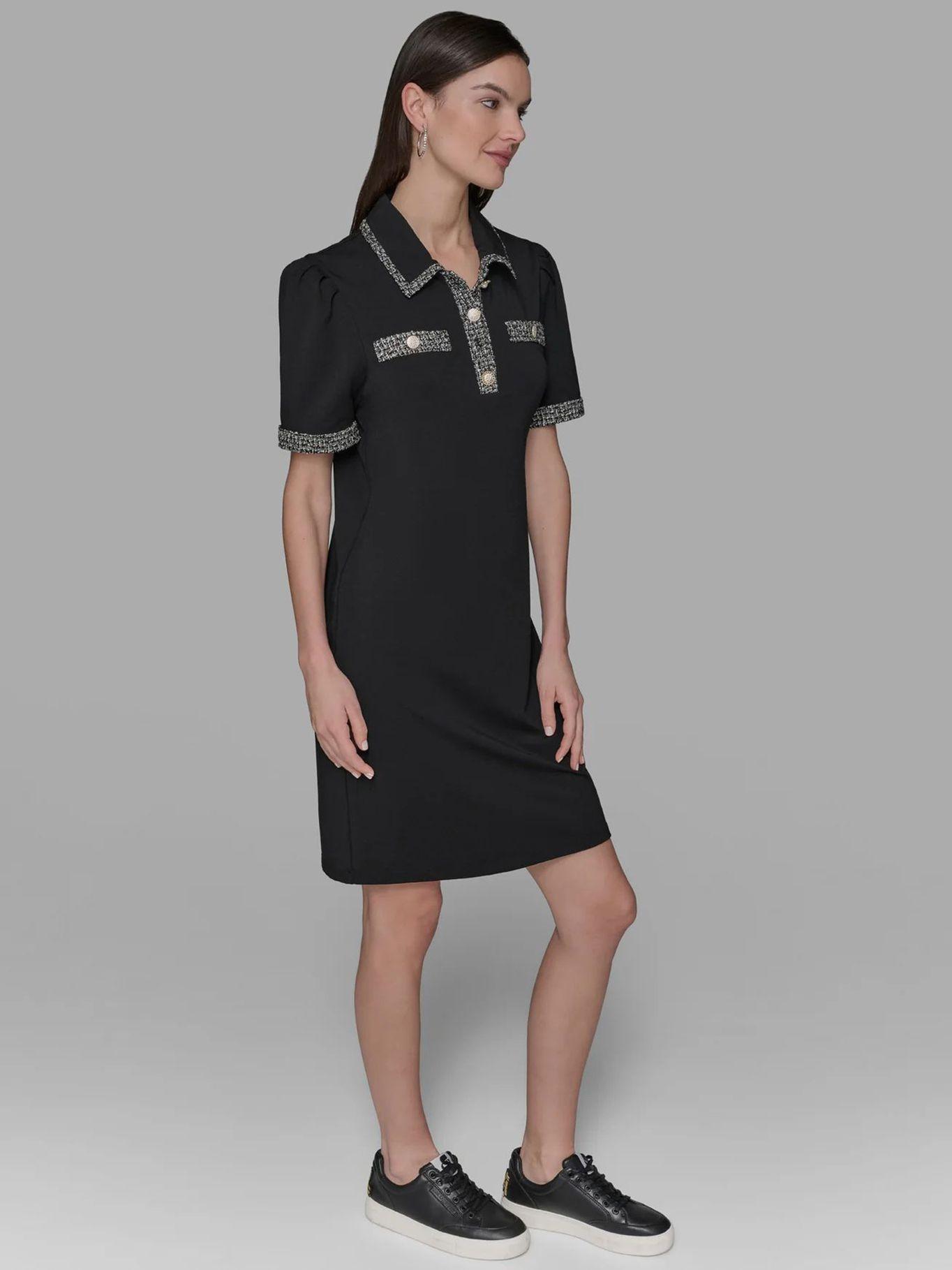 Vestido mangas abullonadas y cuello camisero Negro-3