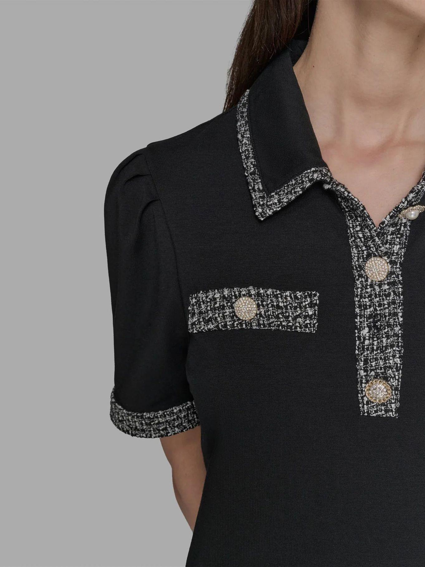 Vestido mangas abullonadas y cuello camisero Negro-5