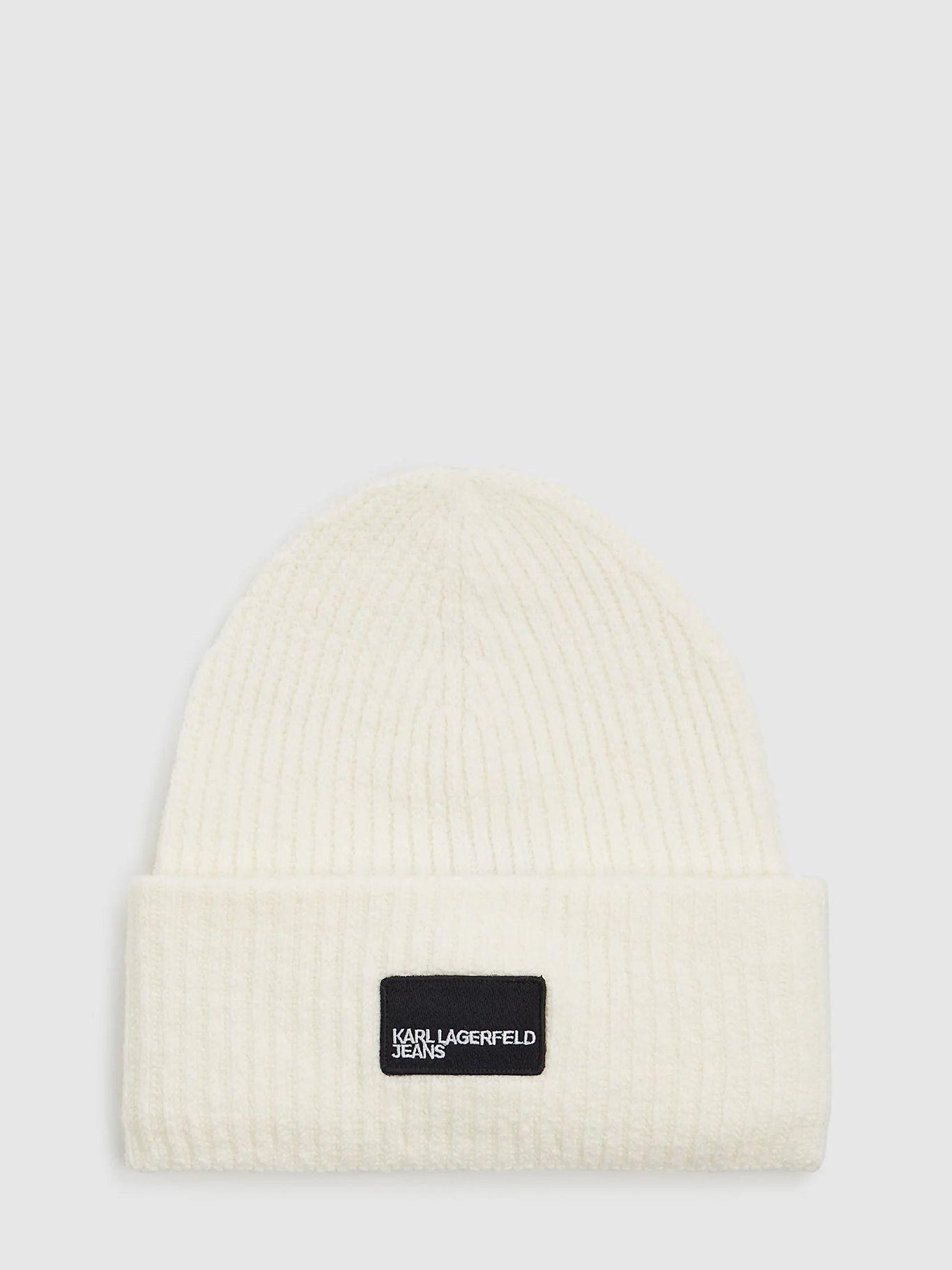 Gorro largo tejido con parche frontal Beige Karl-0