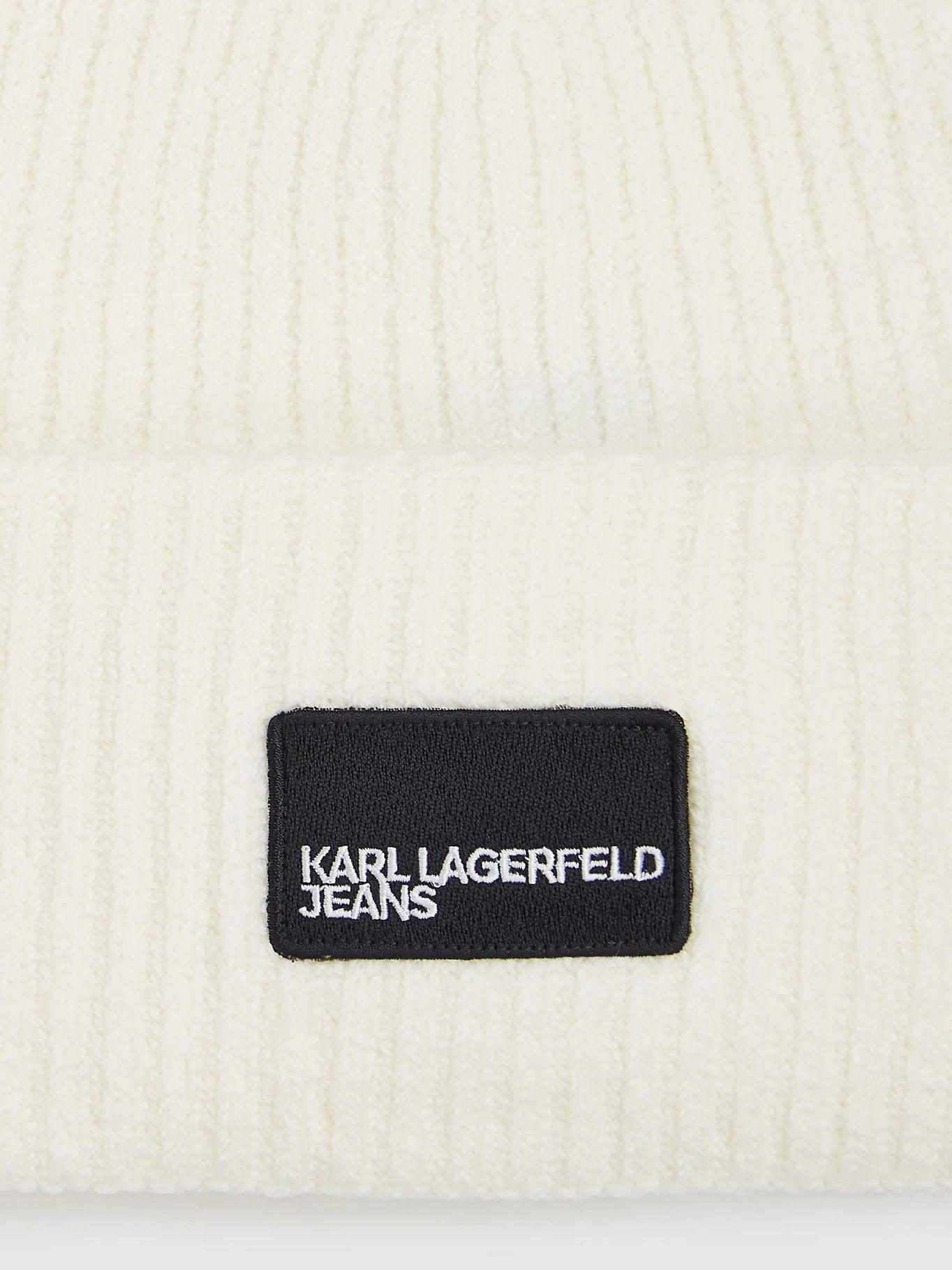 Gorro largo tejido con parche frontal Beige Karl-3