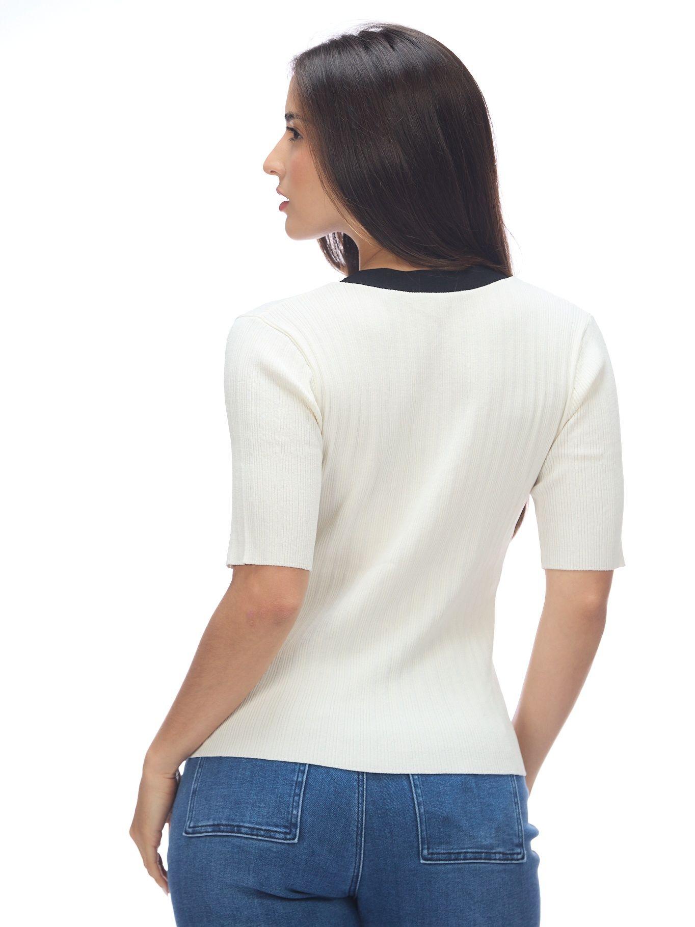Sweater manga corta escote V Blanco Karl Lagerfeld-3