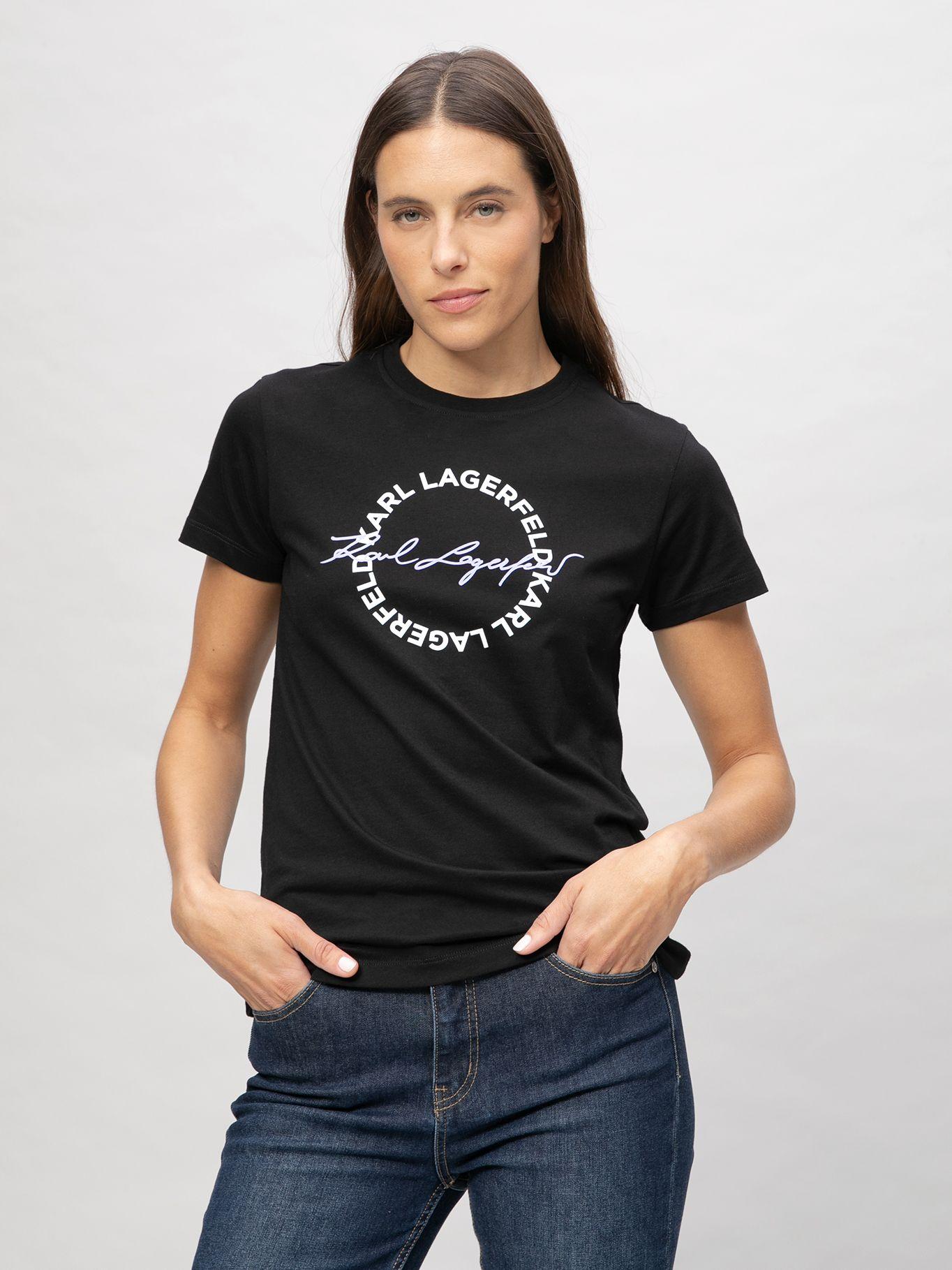 Polera cuello redondo estampado firma  Negro-0