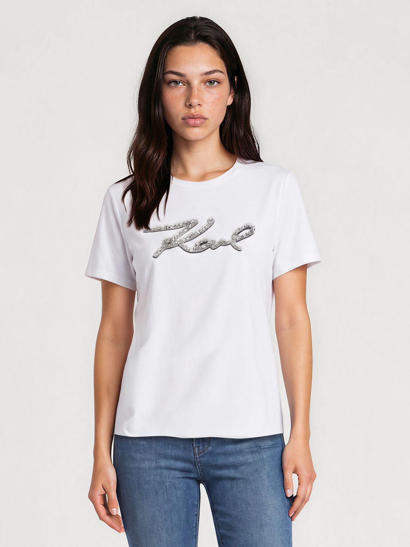 Polera con gráfico de firma de Karl Blanco Karl-0