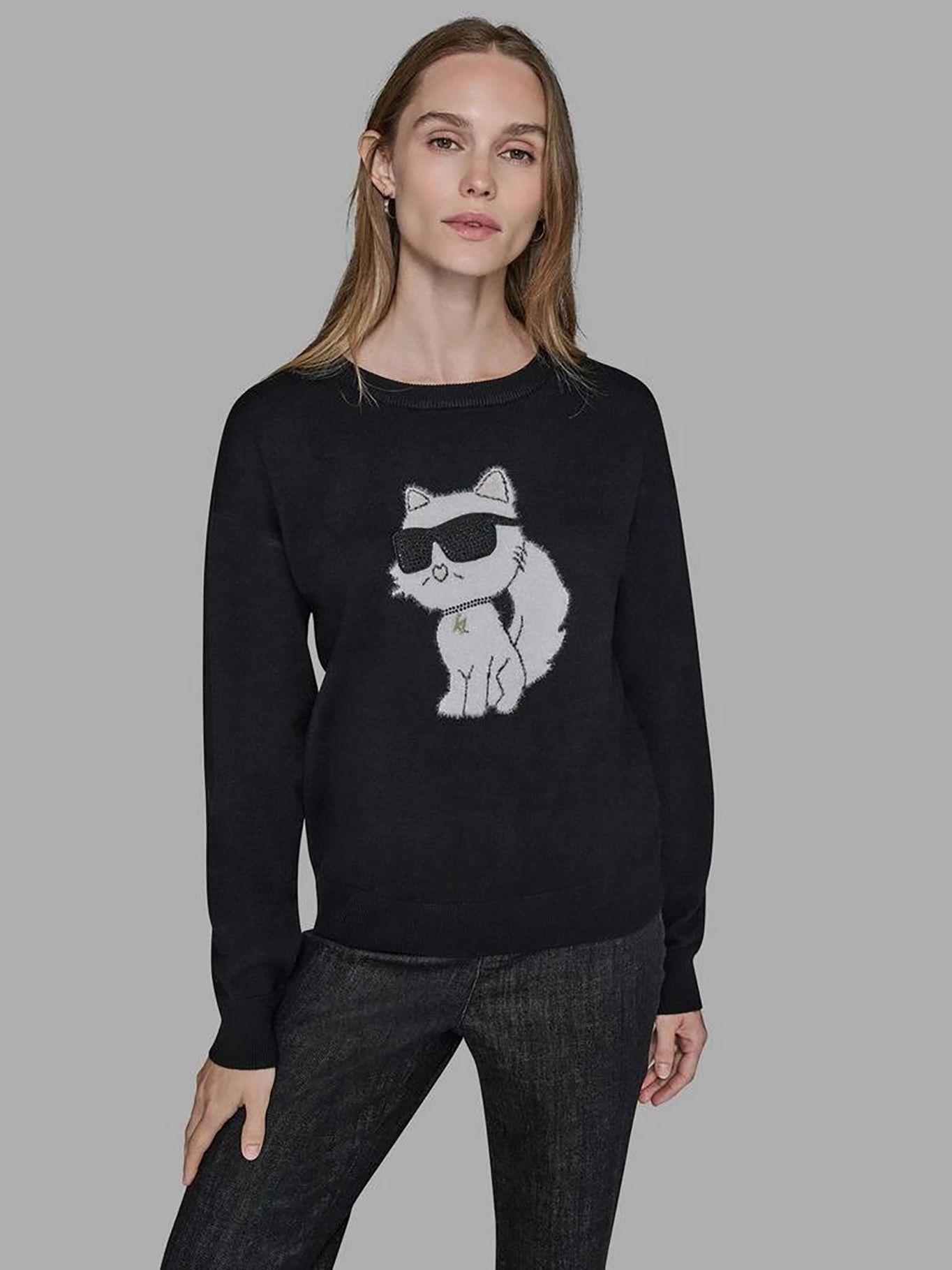 Sweater con motivo de Choupette con gafas Negro Karl-0