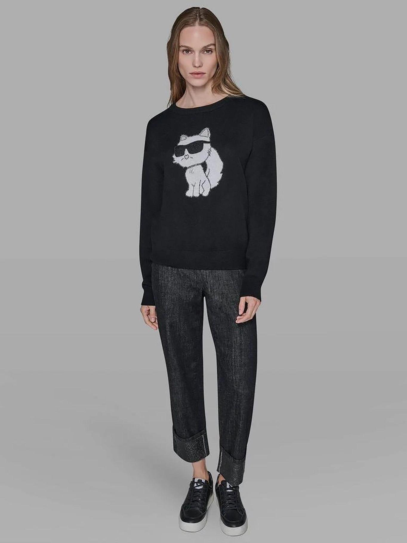 Sweater con motivo de Choupette con gafas Negro Karl-1