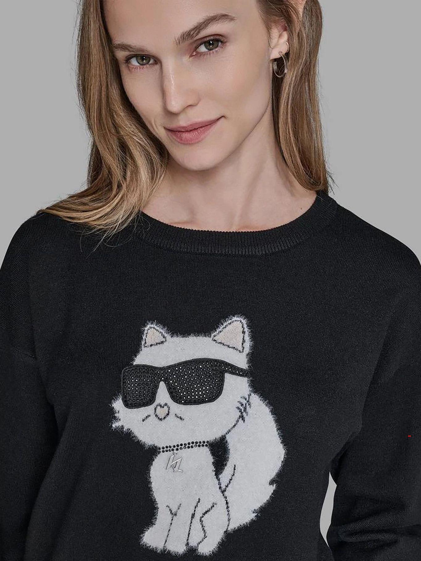 Sweater con motivo de Choupette con gafas Negro Karl-4
