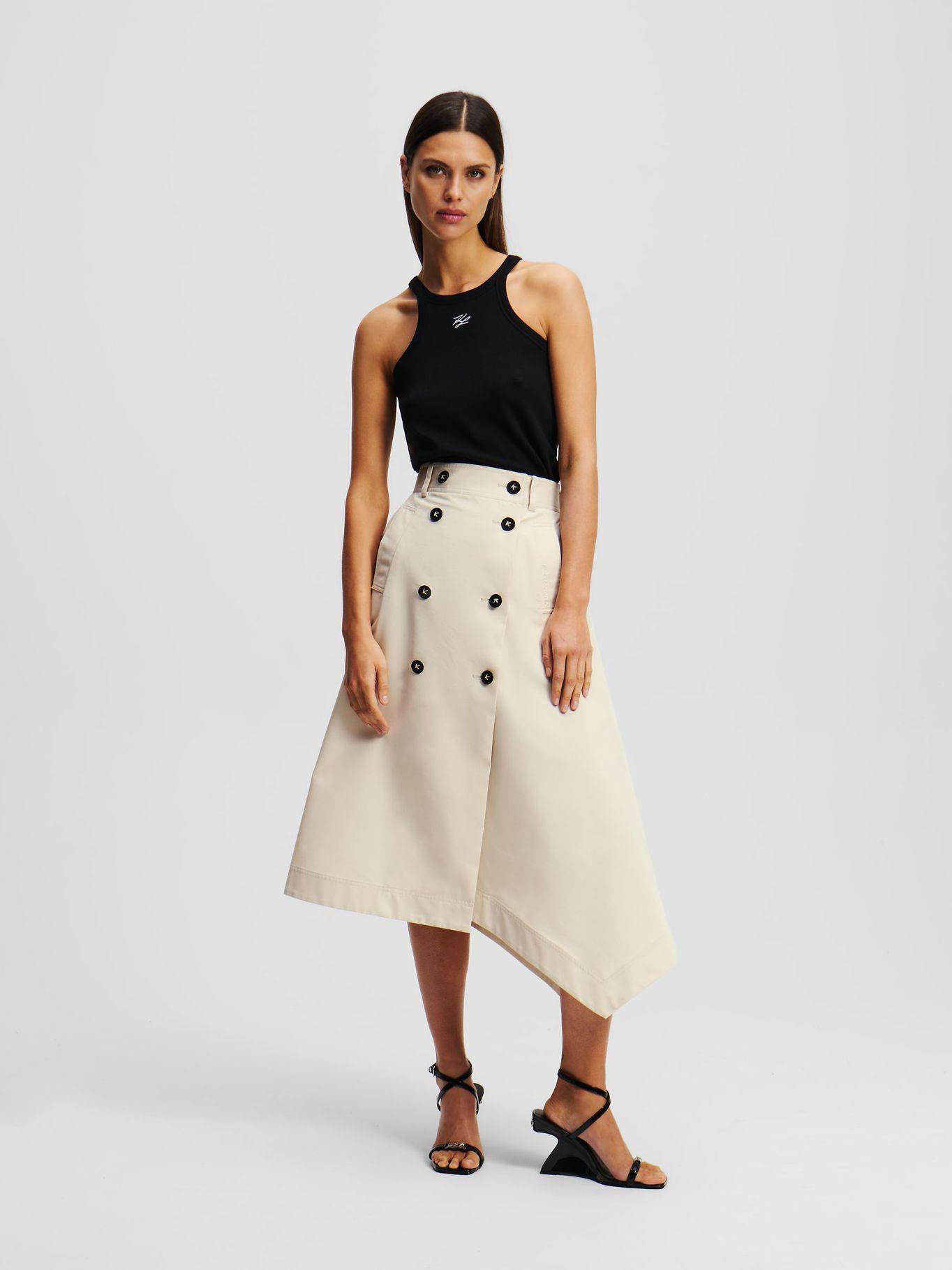 Falda trench de sarga de algodón Beige Karl Lagerfeld-0