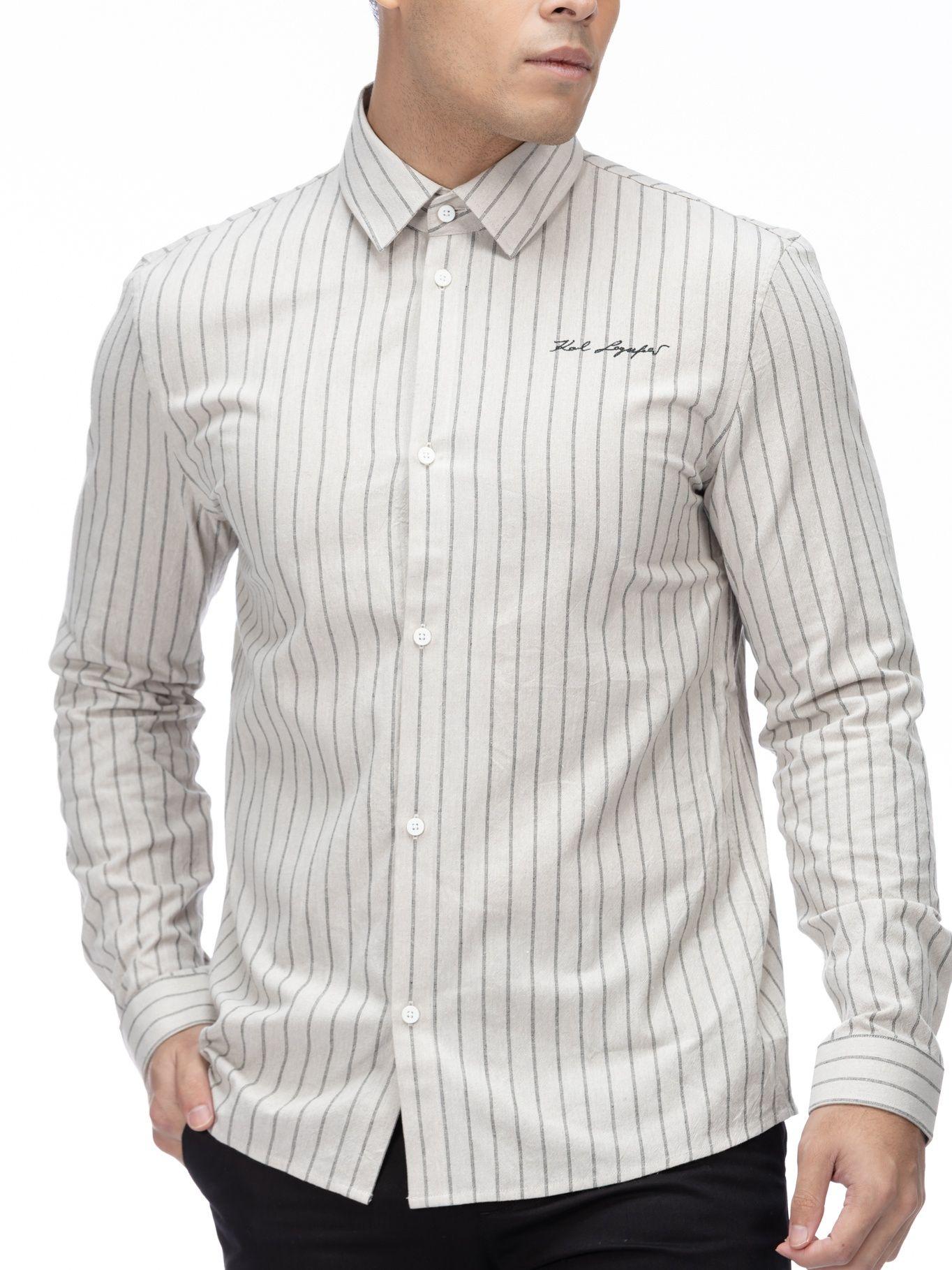 Camisa lino mezcla algodón Blanco Karl Lagerfeld-4