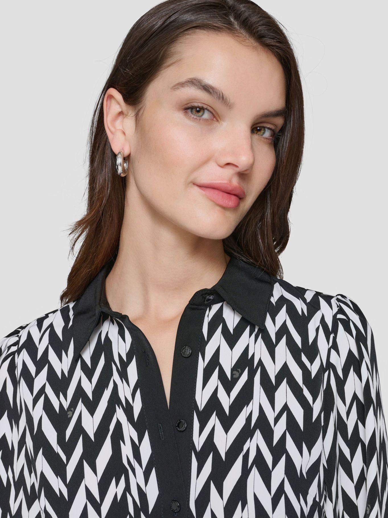 Vestido de manga larga con cinturón ajustable Negro Blanco-3
