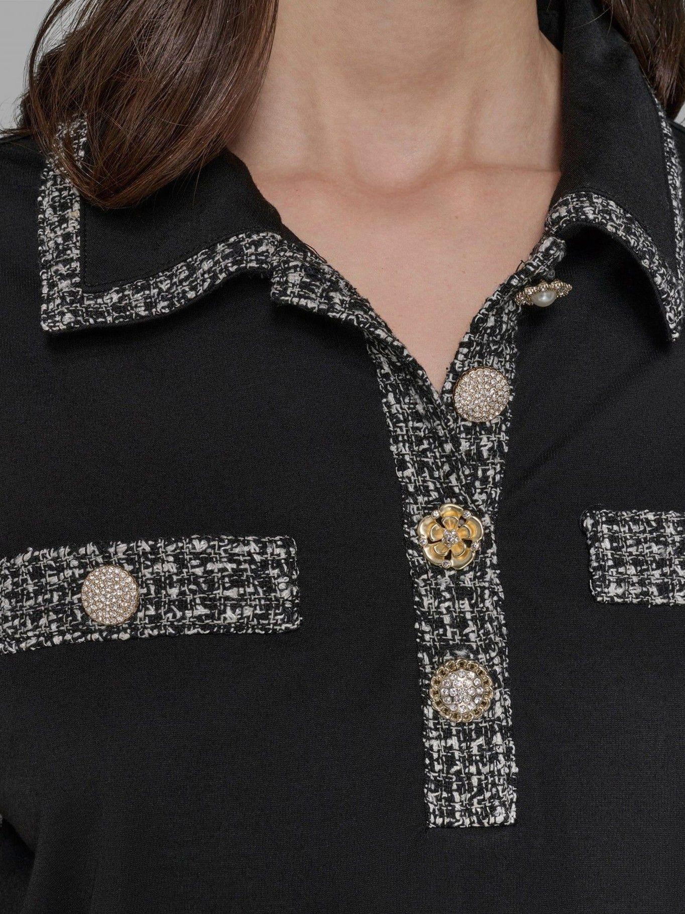 Top con mangas abullonadas y cuello camisero Negro-5