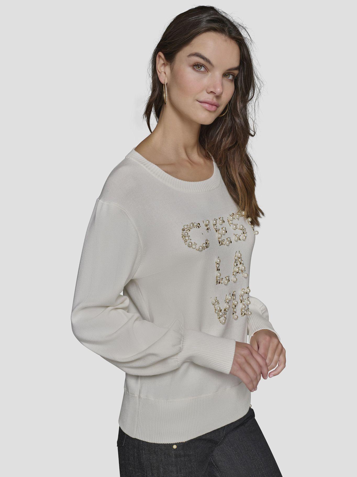 Sweater con adorno de perlas Blanco-2