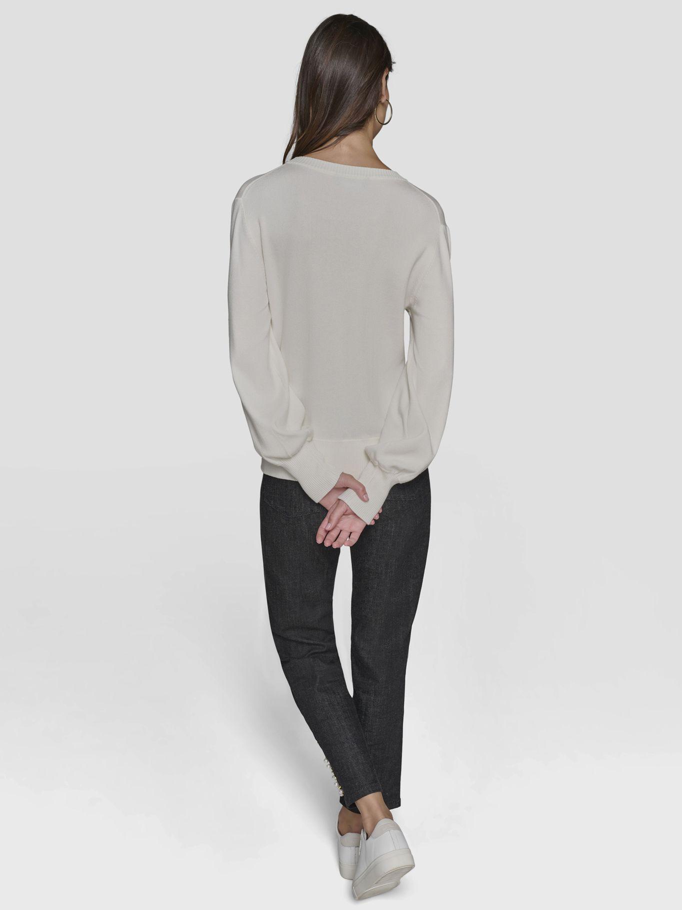 Sweater con adorno de perlas Blanco-3