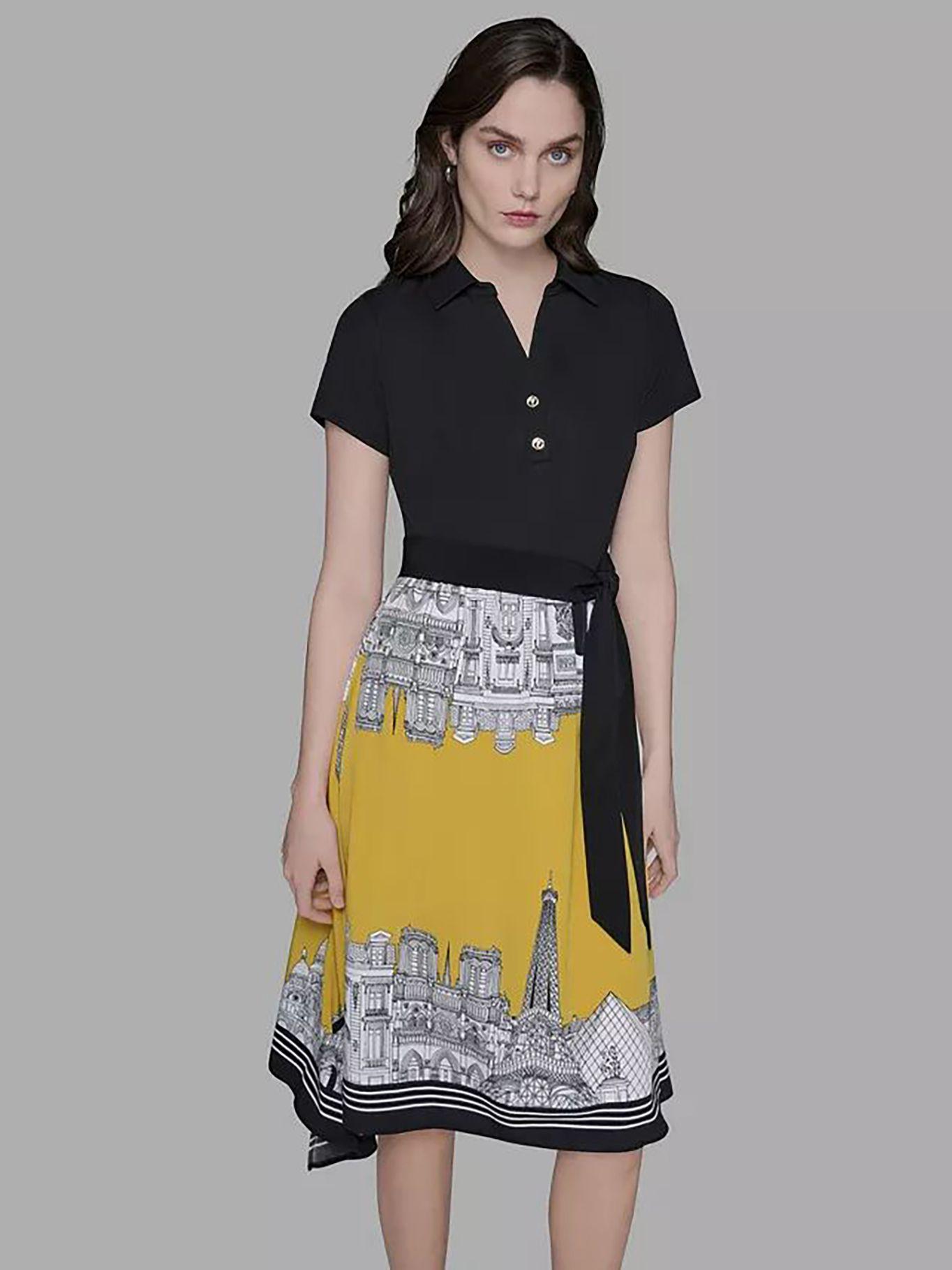 Vestido midi estampado con lazada Negro Karl Lagerfeld-0