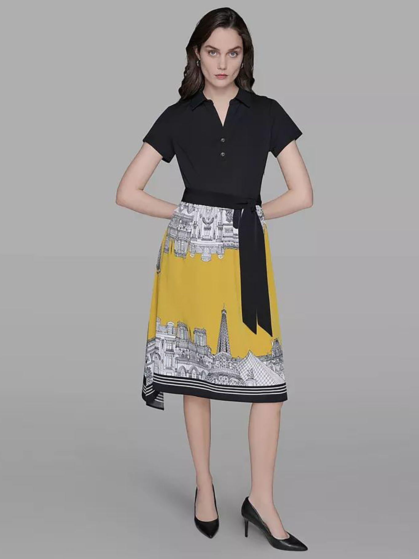 Vestido midi estampado con lazada Negro Karl Lagerfeld-1