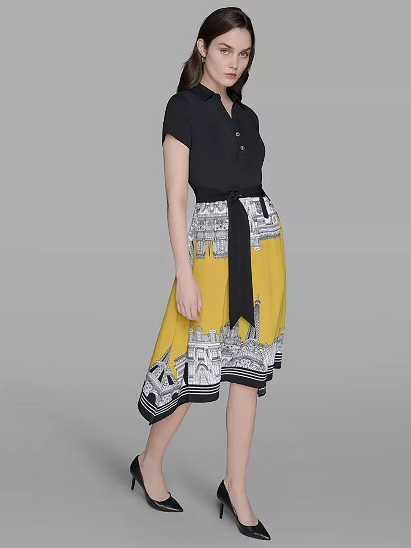 Vestido midi estampado con lazada Negro Karl Lagerfeld-3