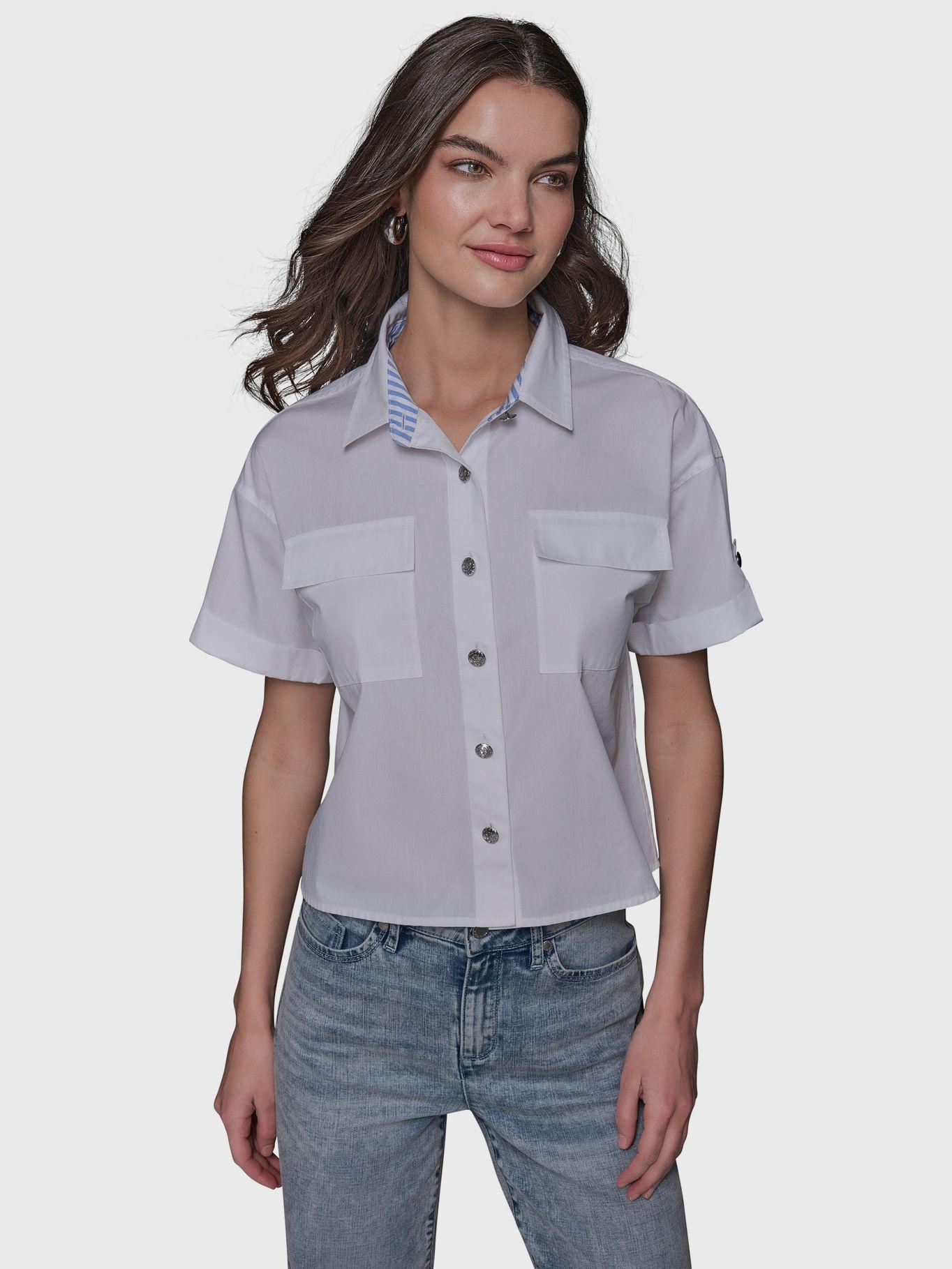 Camisa crop de popelina Blanco Karl Lagerfeld-0