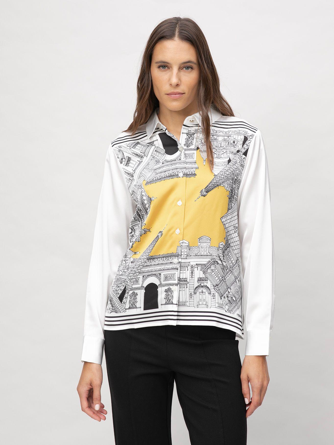 Camisa manga larga estampado frontal ciudad Blanco-0