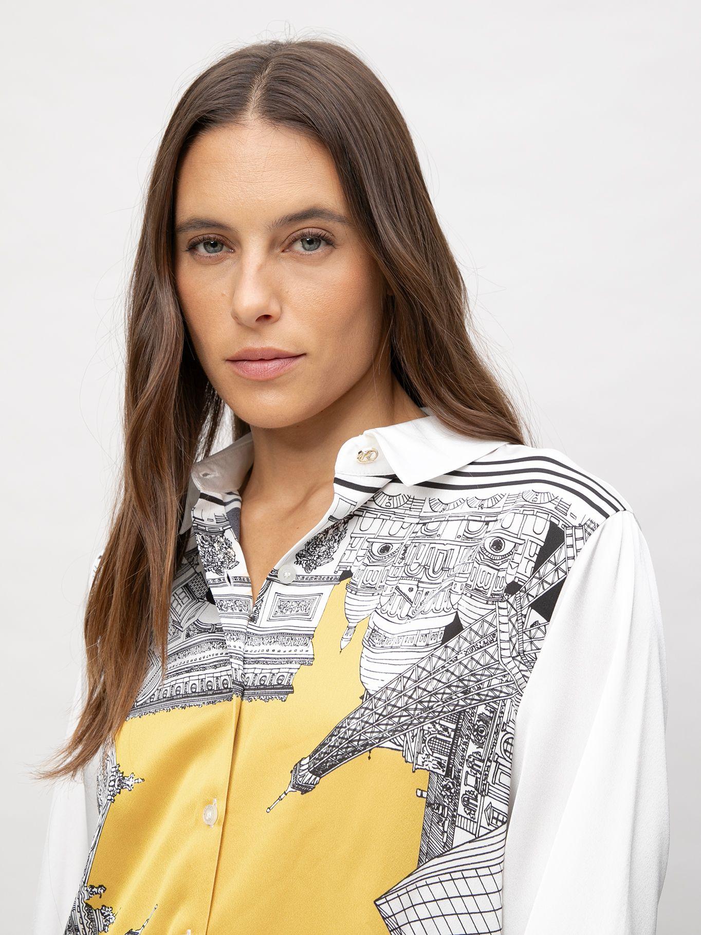 Camisa manga larga estampado frontal ciudad Blanco-3