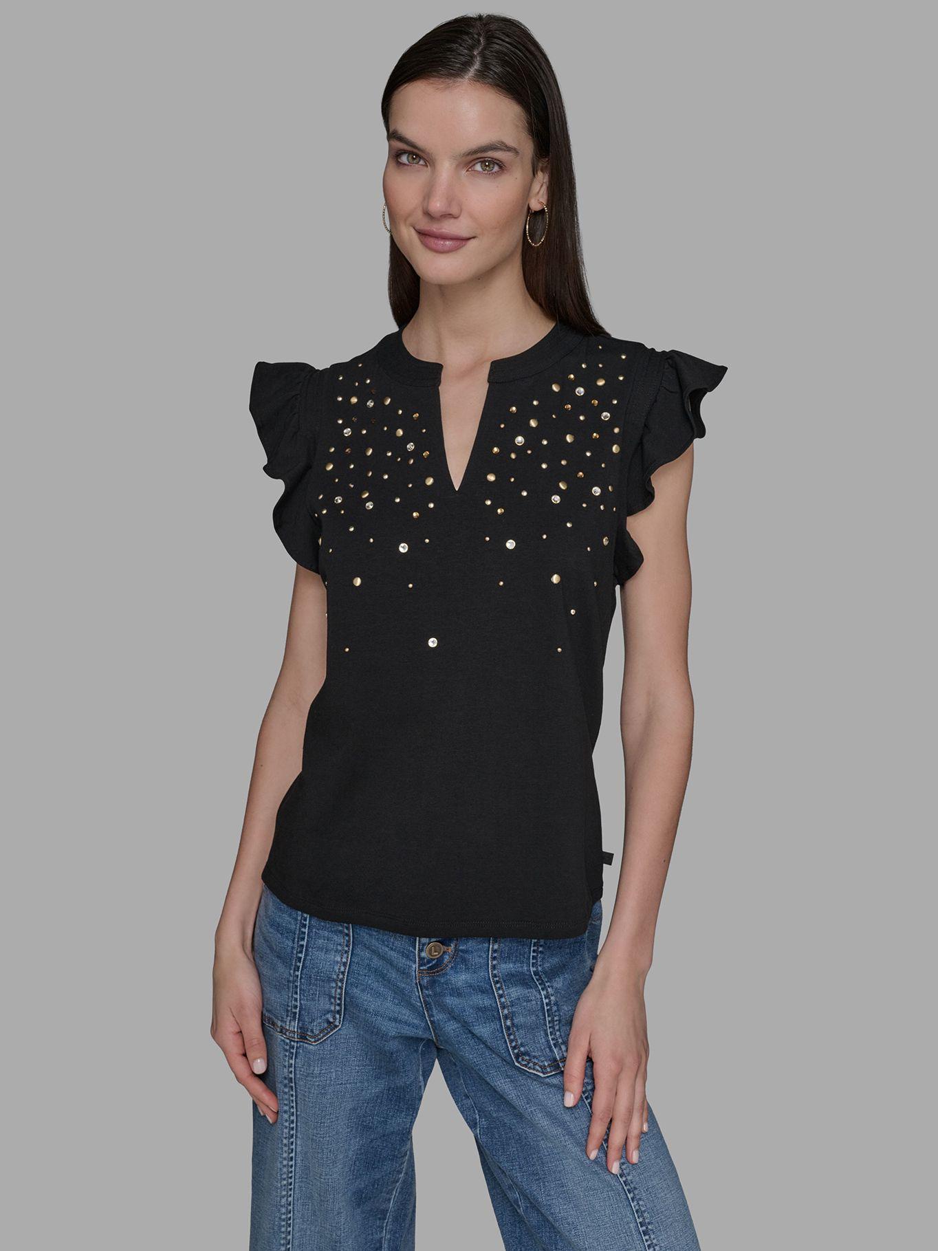 Top mangas flutter detalle hot fix Negro Karl Lagerfeld-0