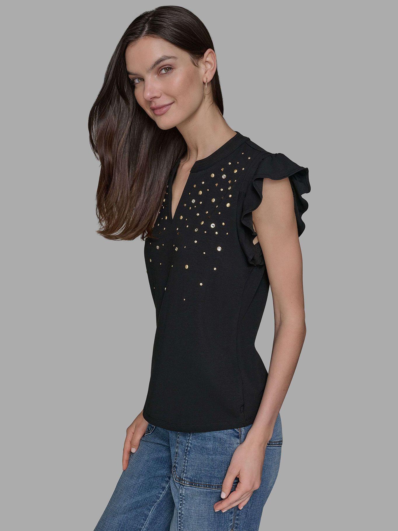 Top mangas flutter detalle hot fix Negro Karl Lagerfeld-3