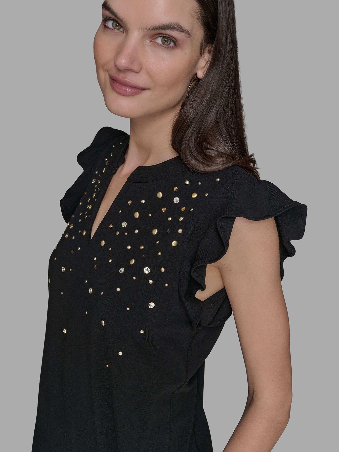 Top mangas flutter detalle hot fix Negro Karl Lagerfeld-4