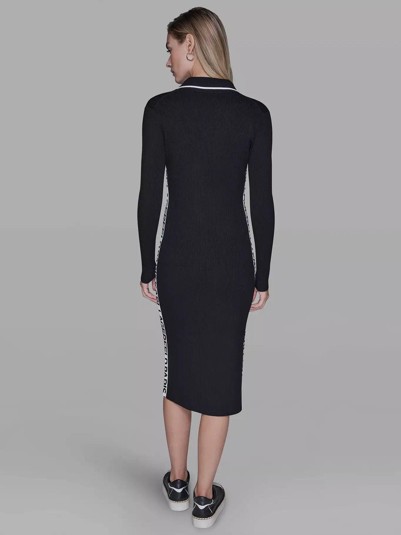 Vestido de punto con cuello en V Negro Karl Lagerfeld-2