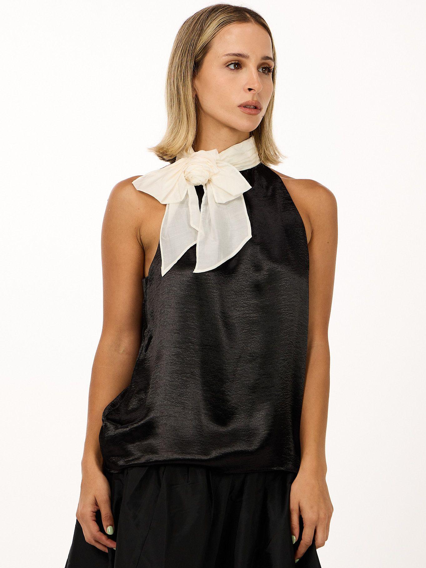 Top con moño integrado en cuello Negro Karl Lagerfeld-0