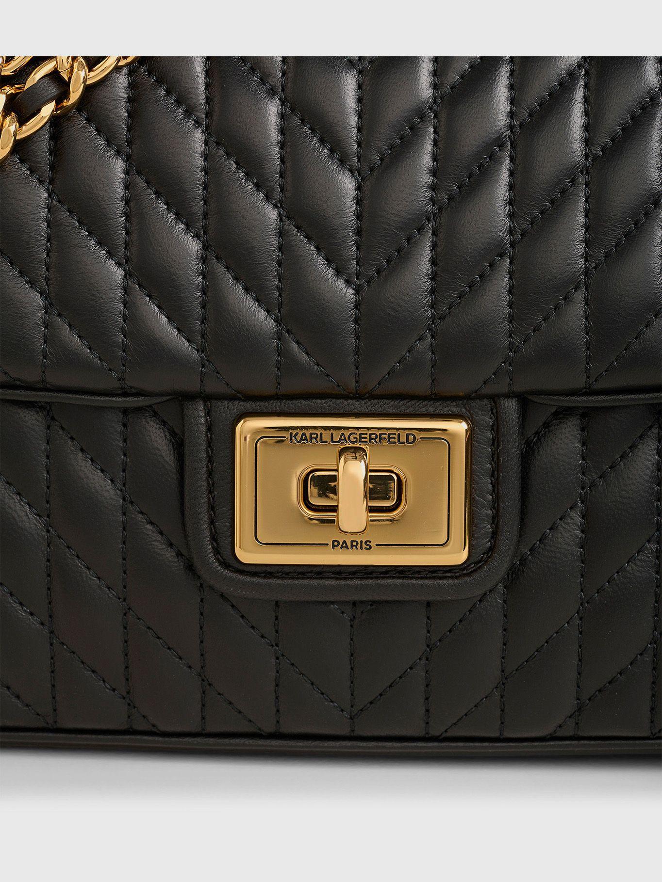 Cartera de hombro mediana acolchada con cadena Negro-2