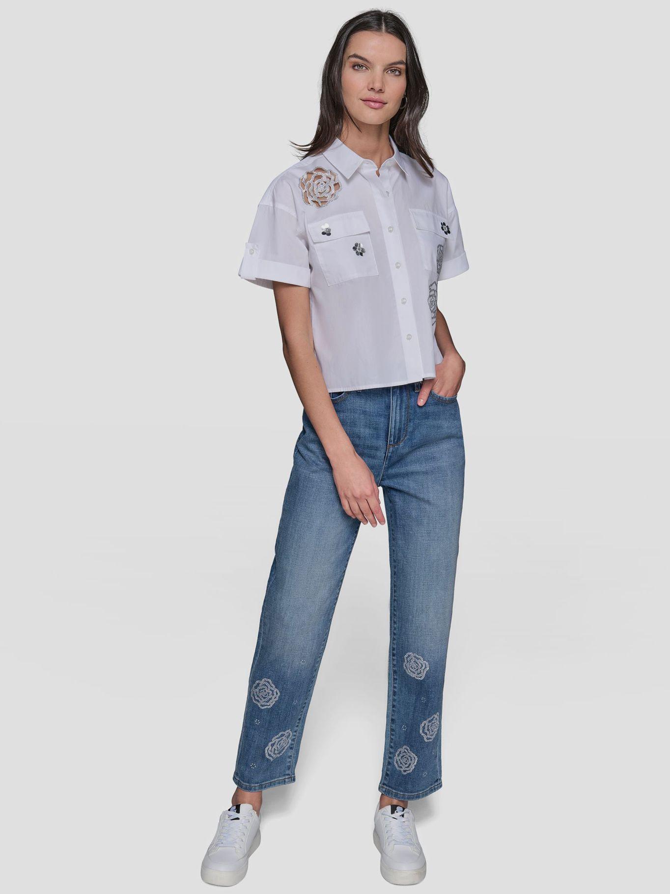 Pantalón denim con motivos florales Azul Karl Lagerfeld-0