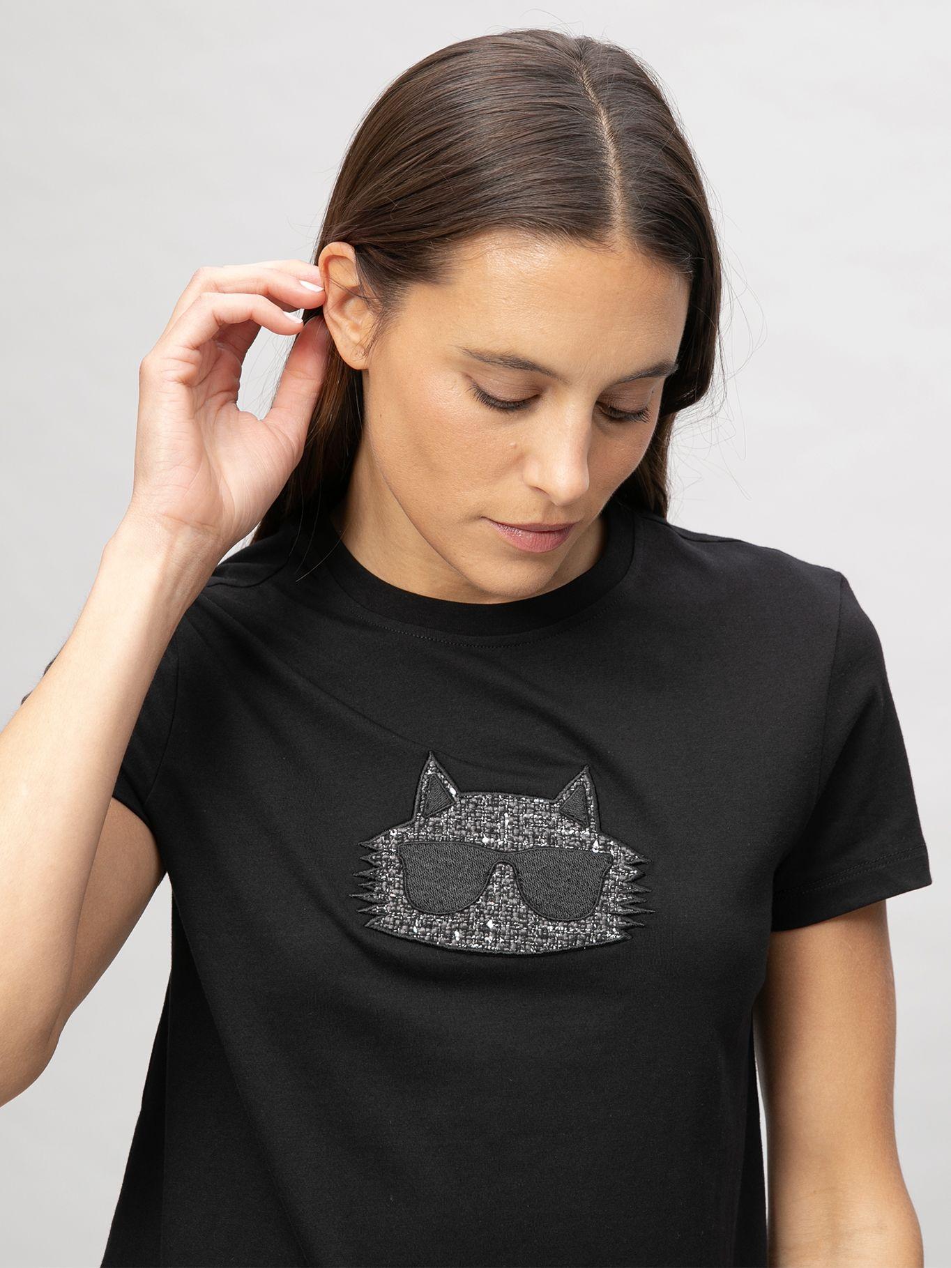Polera con gráfico texturizado de Choupette Negro Karl-3
