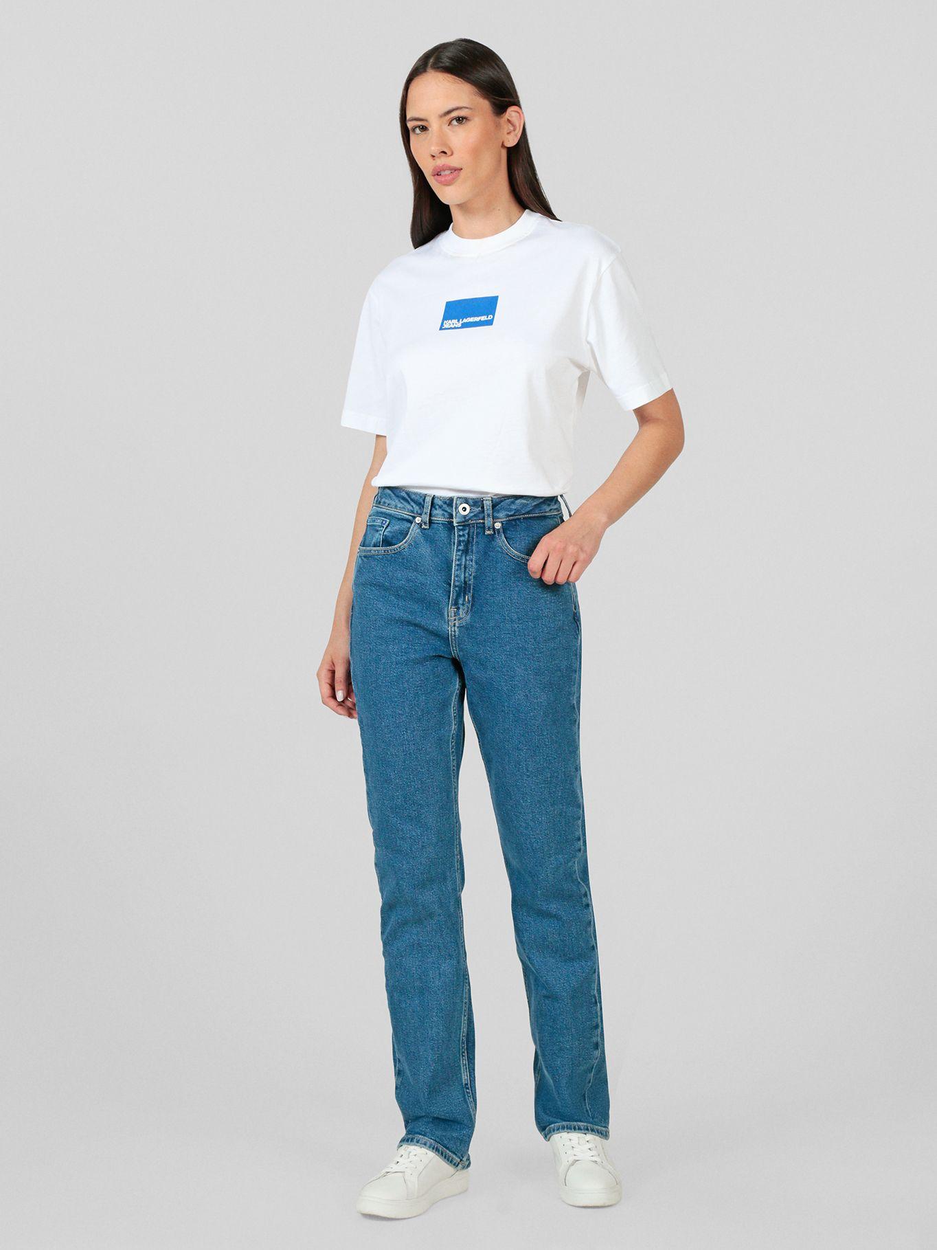Jeans straight de talle alto Azul Karl Lagerfeld-1