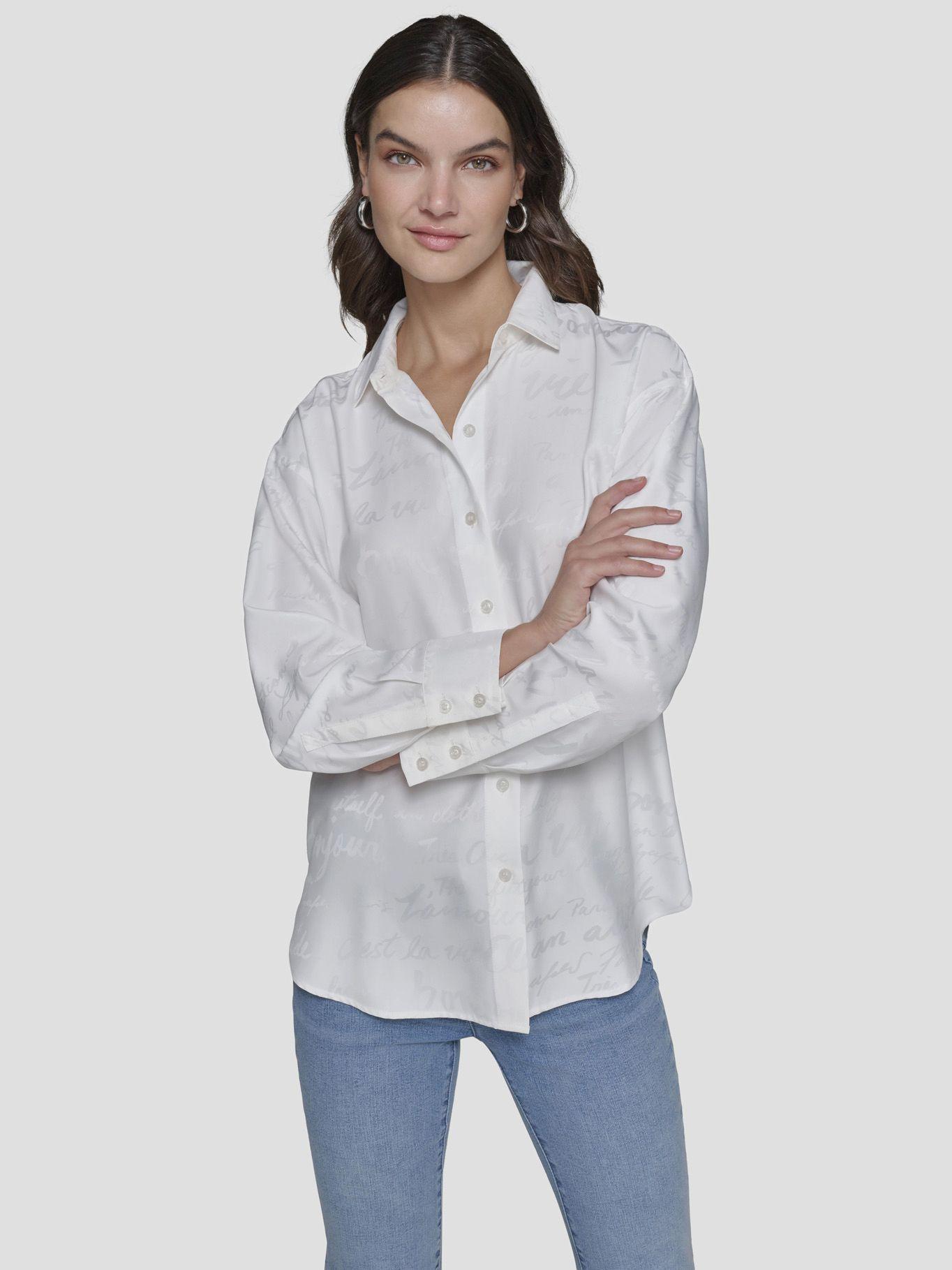 Camisa overzise con estampado tonal Blanco-0