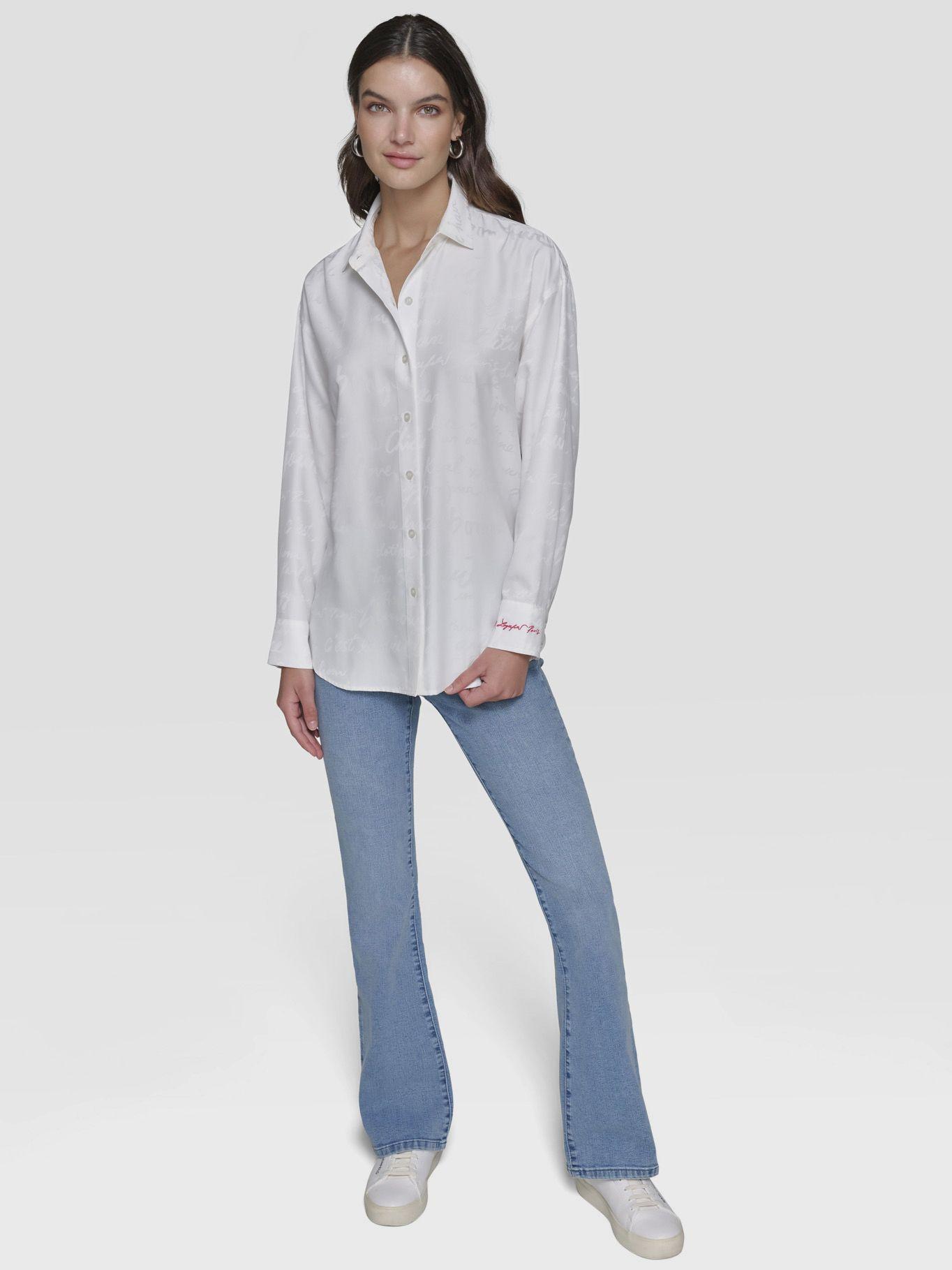 Camisa overzise con estampado tonal Blanco-1