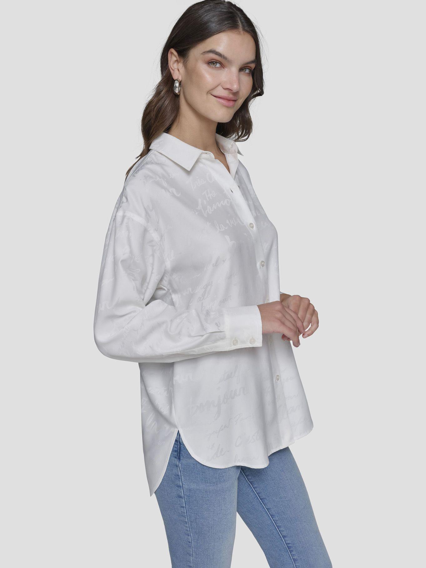 Camisa overzise con estampado tonal Blanco-3