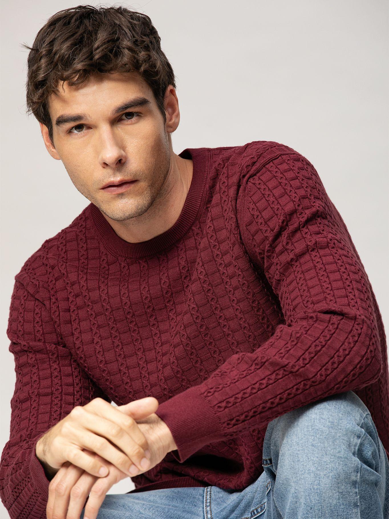 Sweater con tejido de patrón de cable Burdeo Karl-3