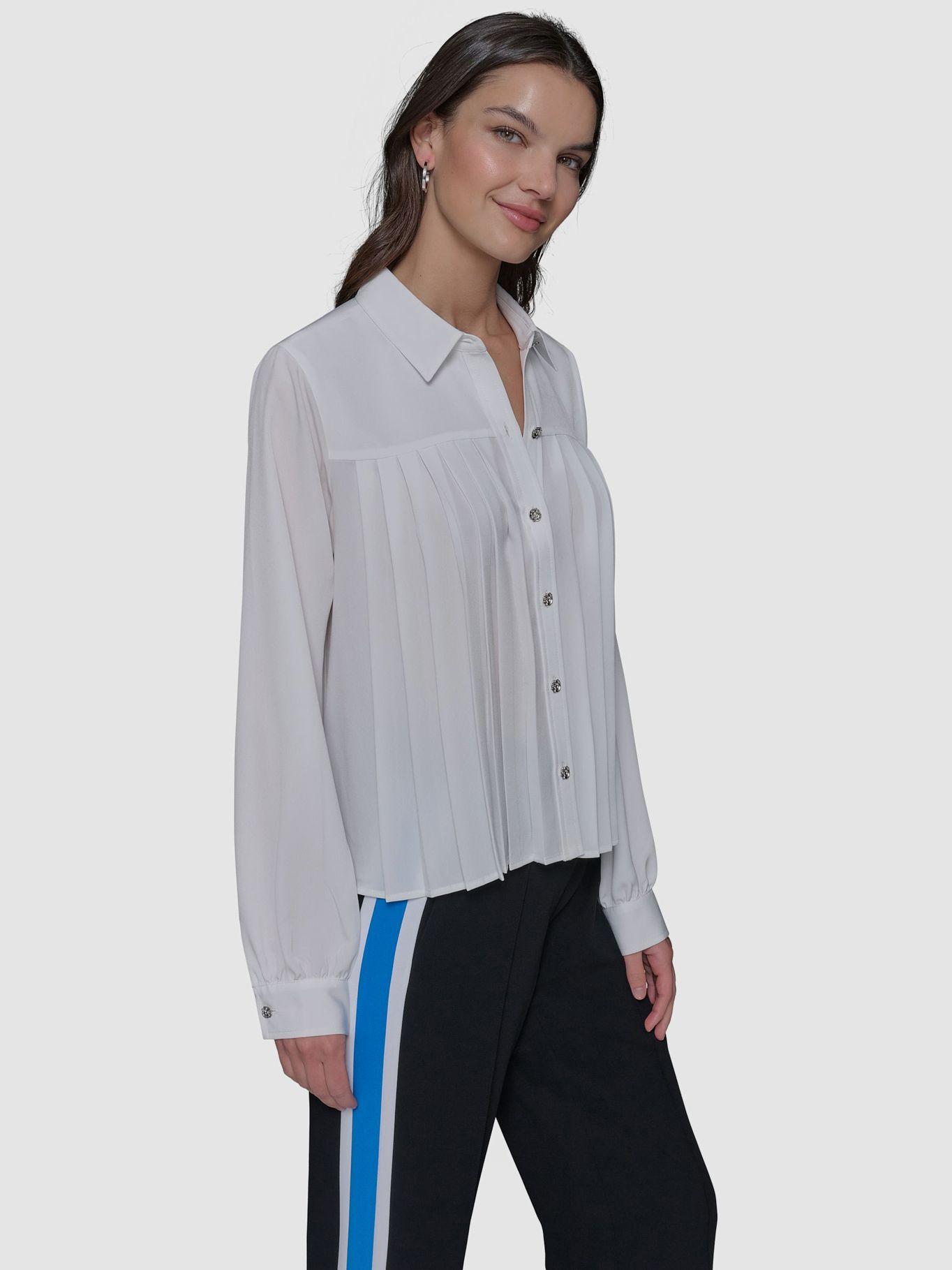 Camisa de popelina plisada Blanco Karl Lagerfeld-5