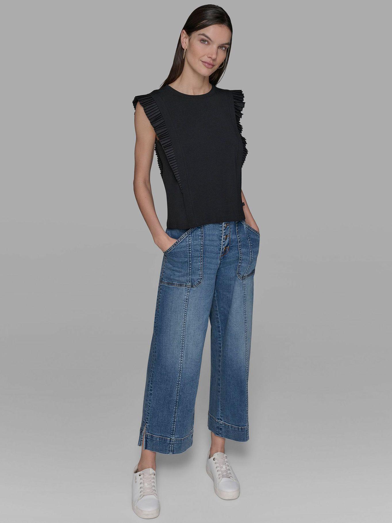 Top de punto con mangas volantes Negro Karl Lagerfeld-1