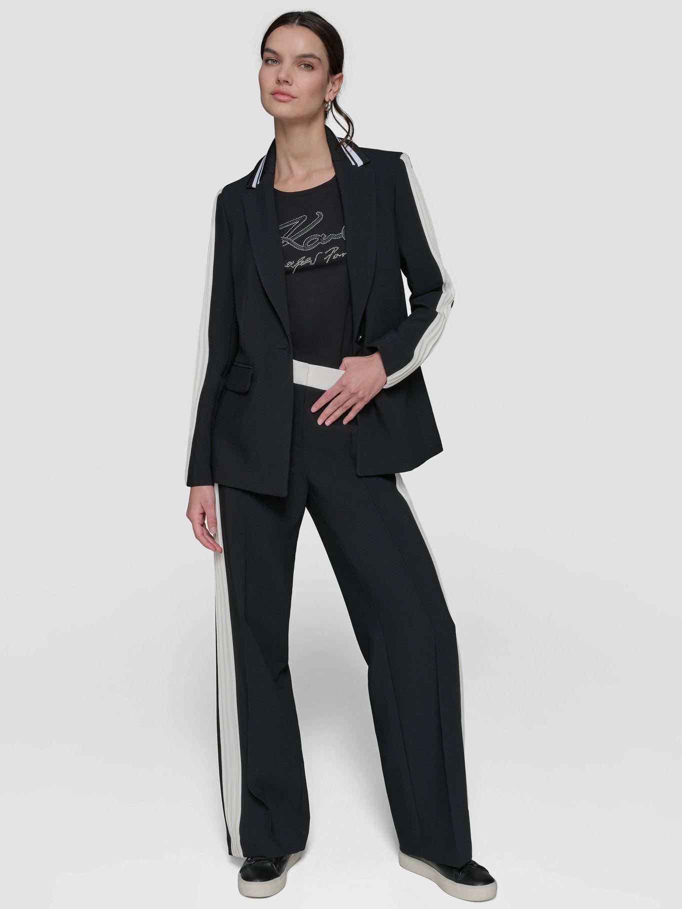Blazer con ribete en contraste plisado-1