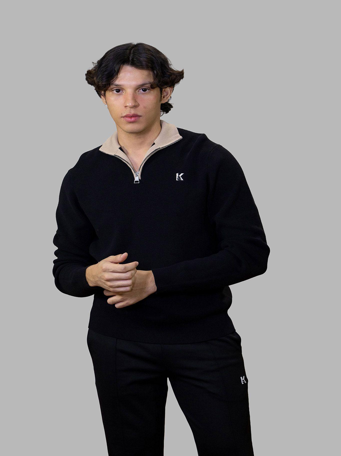 Sweater de cuello alto con media cremallera Negro Karl-0