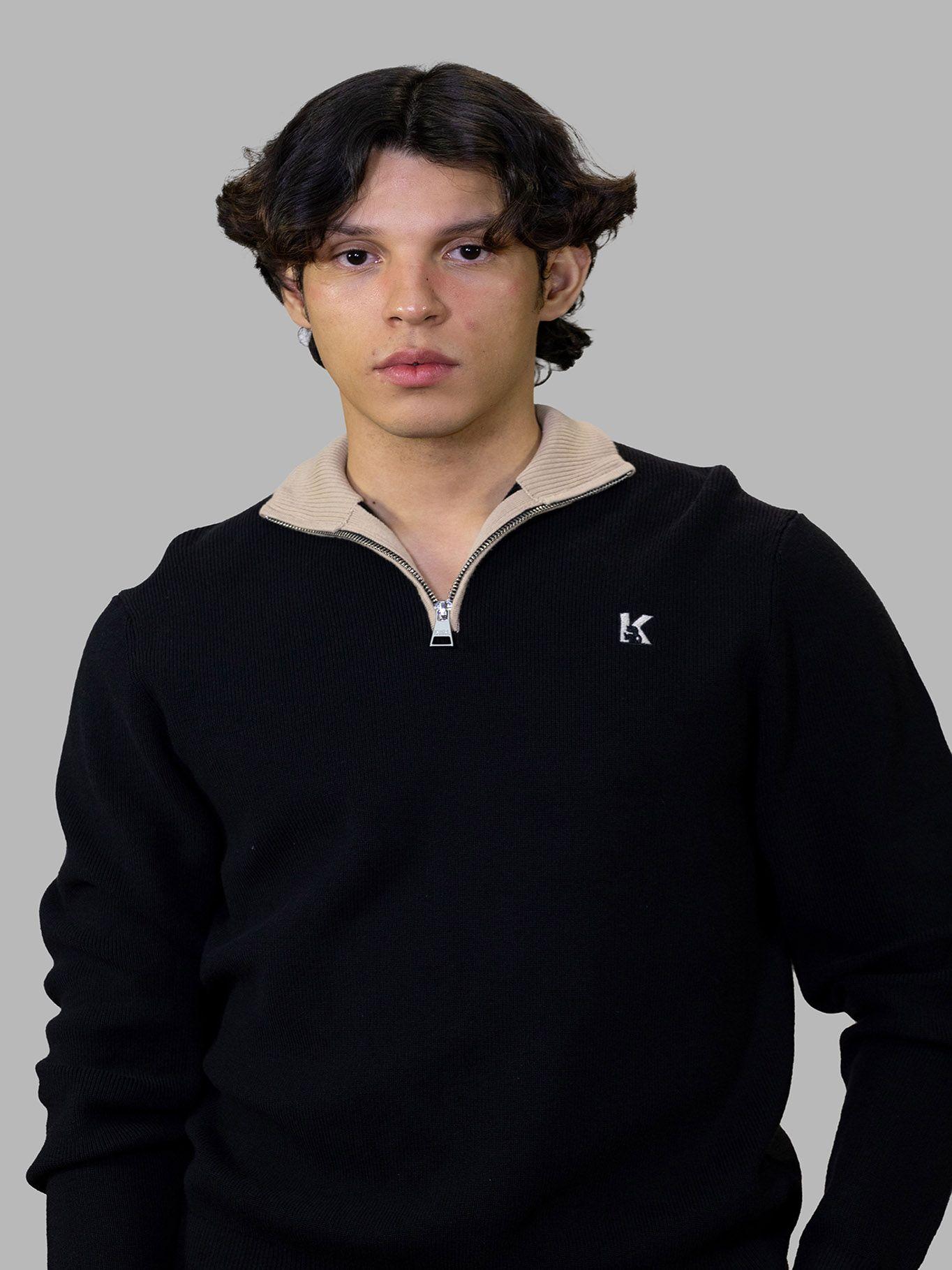 Sweater de cuello alto con media cremallera Negro Karl-2