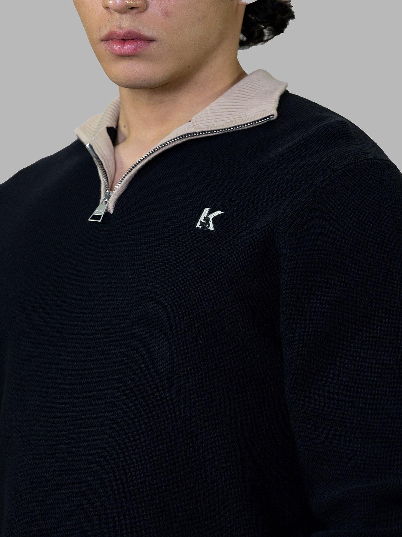 Sweater de cuello alto con media cremallera Negro Karl-3