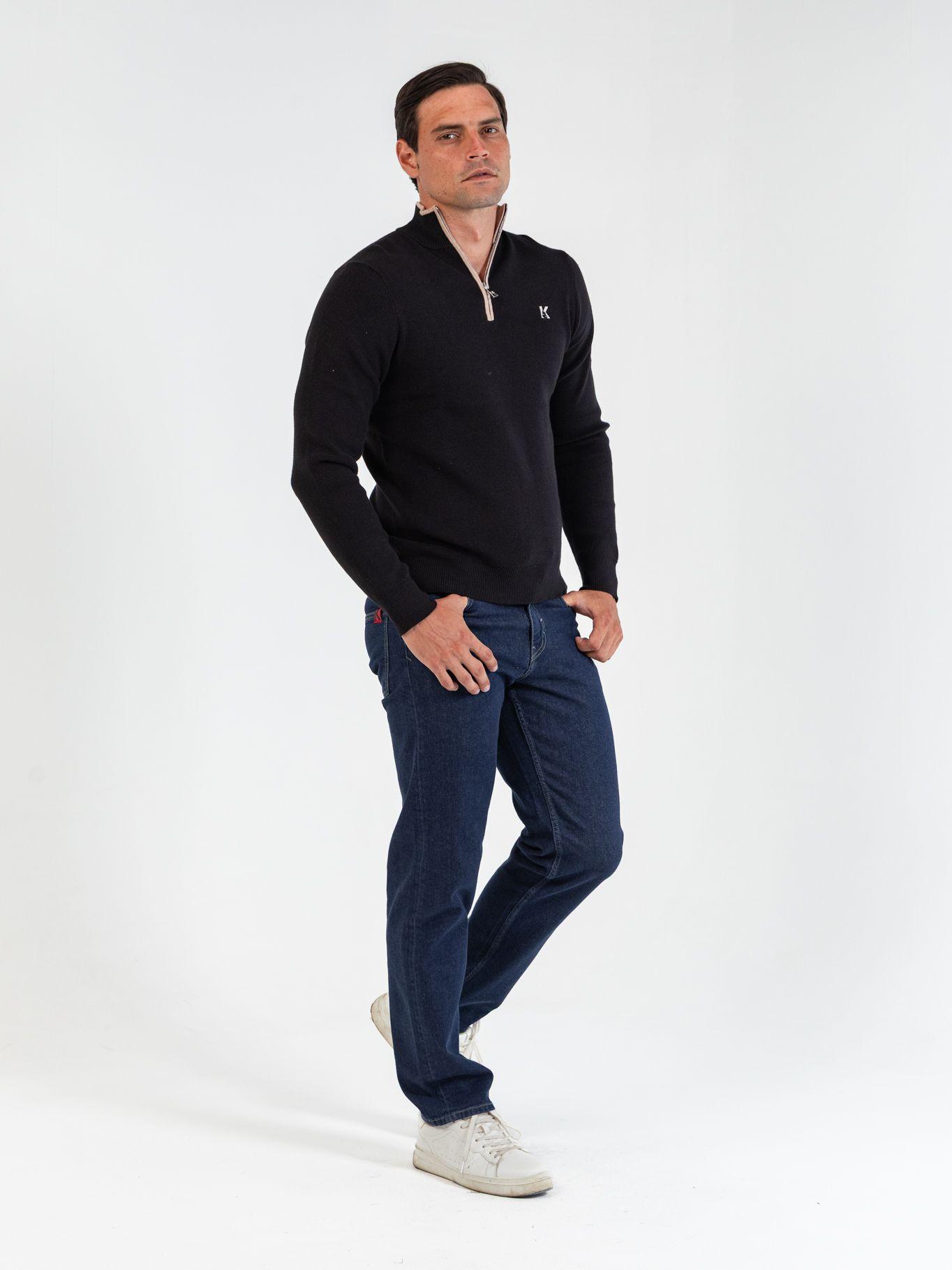 Sweater de cuello alto con media cremallera Negro Karl-3