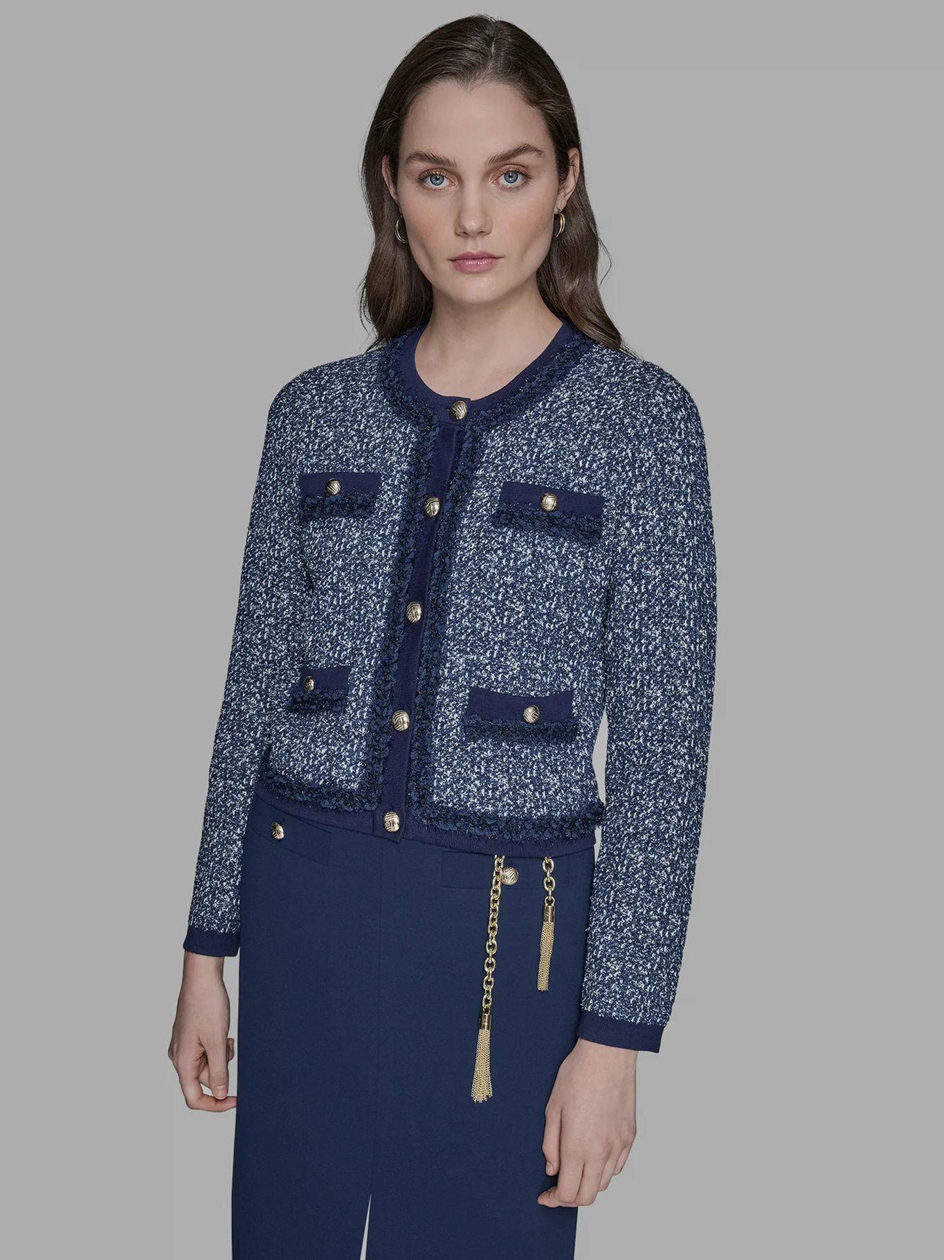 Sweater tipo chaqueta con cierre de botones Azul Karl-0